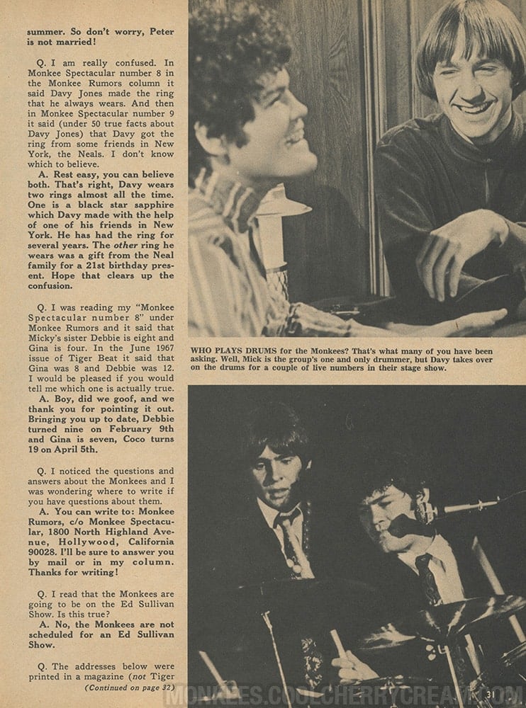 Monkee Rumors | Monkee Spectacular (April 1968) | Sunshine Factory ...
