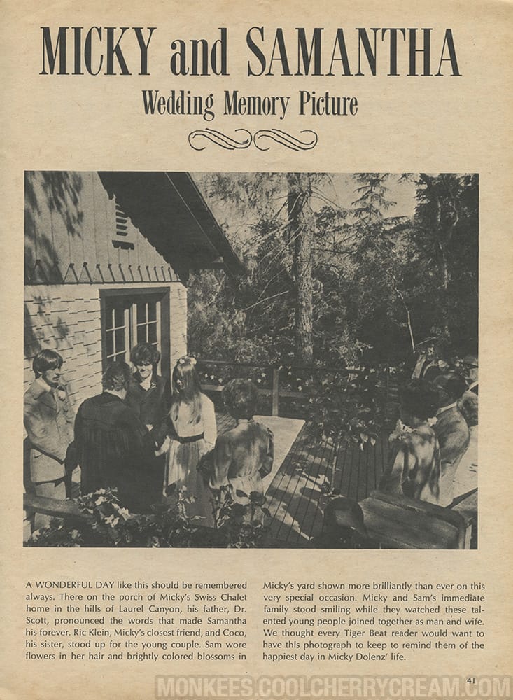 Micky And Samantha Wedding Memory Picture Tiger Beat November 1968 Sunshine Factory 